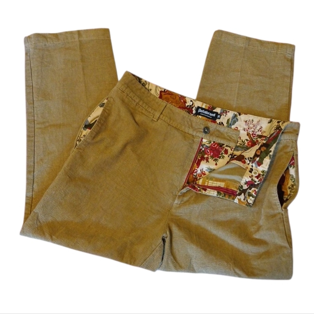 Betabrand Cordarounds Tan Corduroy With Asian Inspired Unique Print Size 36 Mens